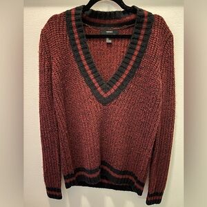 Forever 21 Burgundy and Black V-Neck Sweater